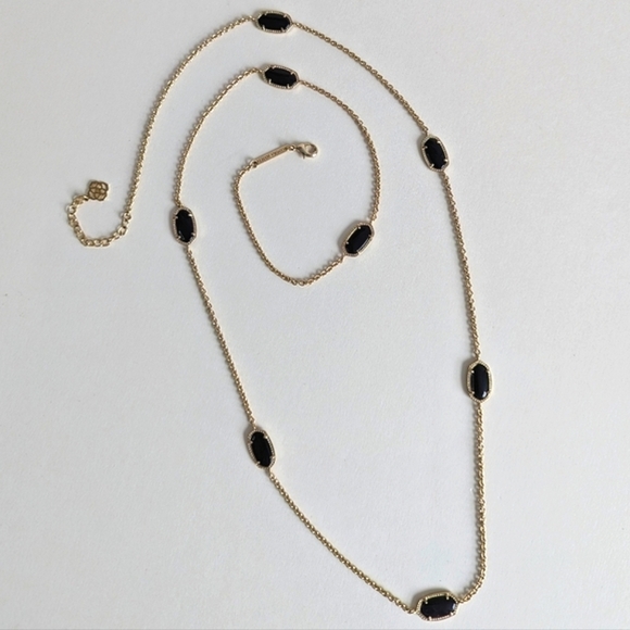 Kendra Scott Kelsie Station Opera Necklace Onyx Gold Plated Chain - Picture 4 of 7